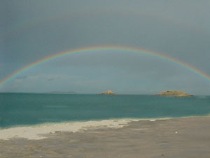 Rainbow over ocean